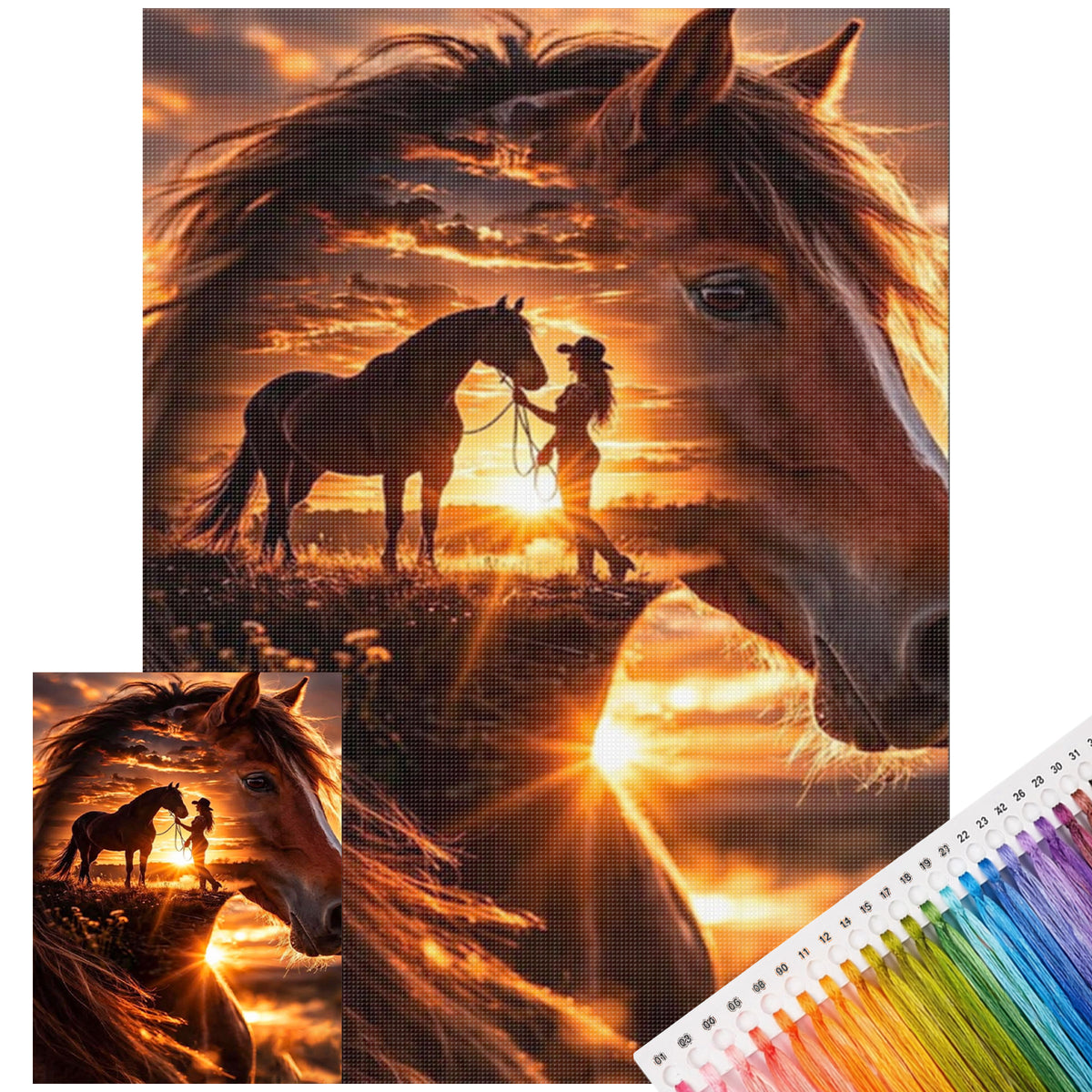 Cowboy Horse - Full 11CT Stamped Cross Stitch 40x55CM - Huacan