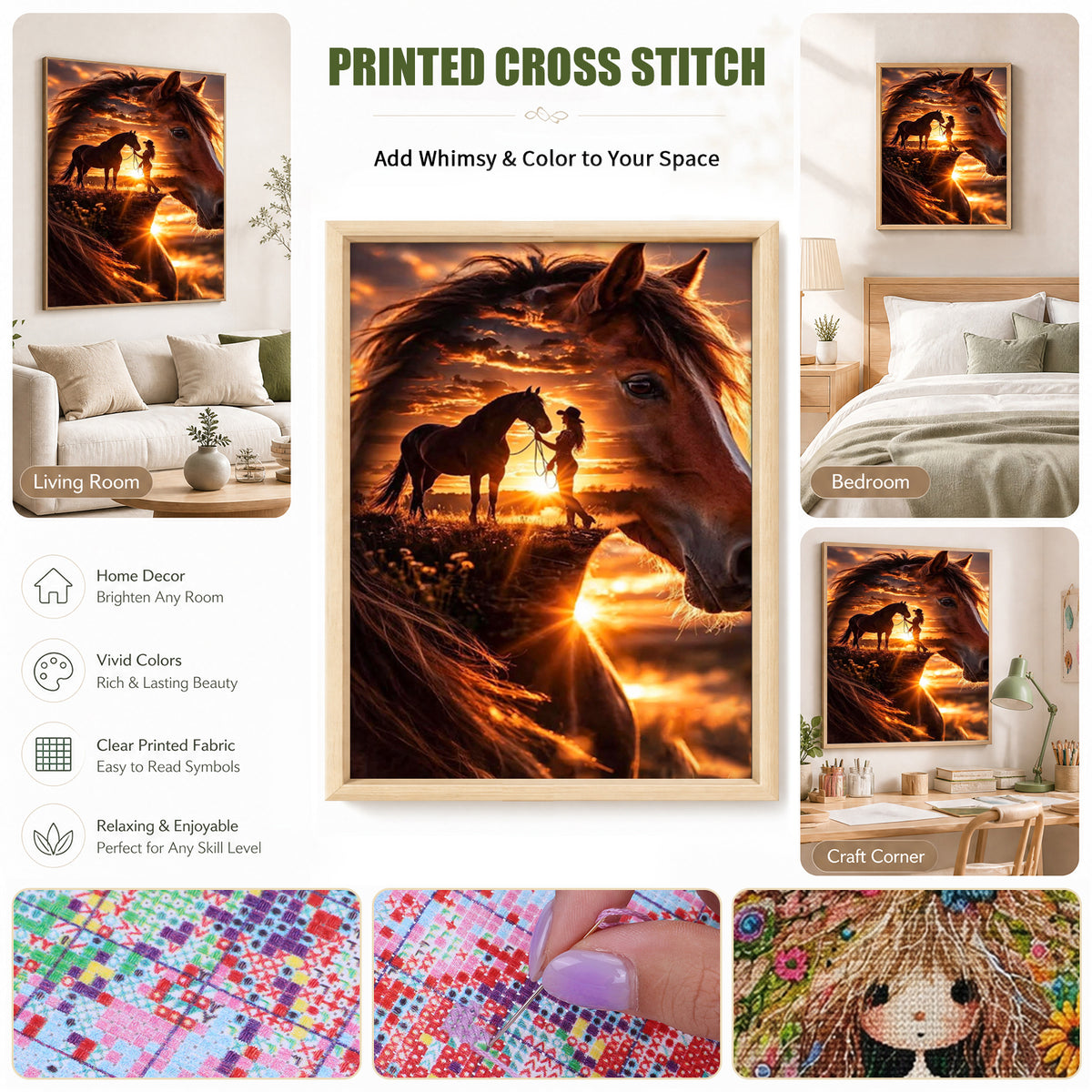 Cowboy Horse - Full 11CT Stamped Cross Stitch 40x55CM - Huacan