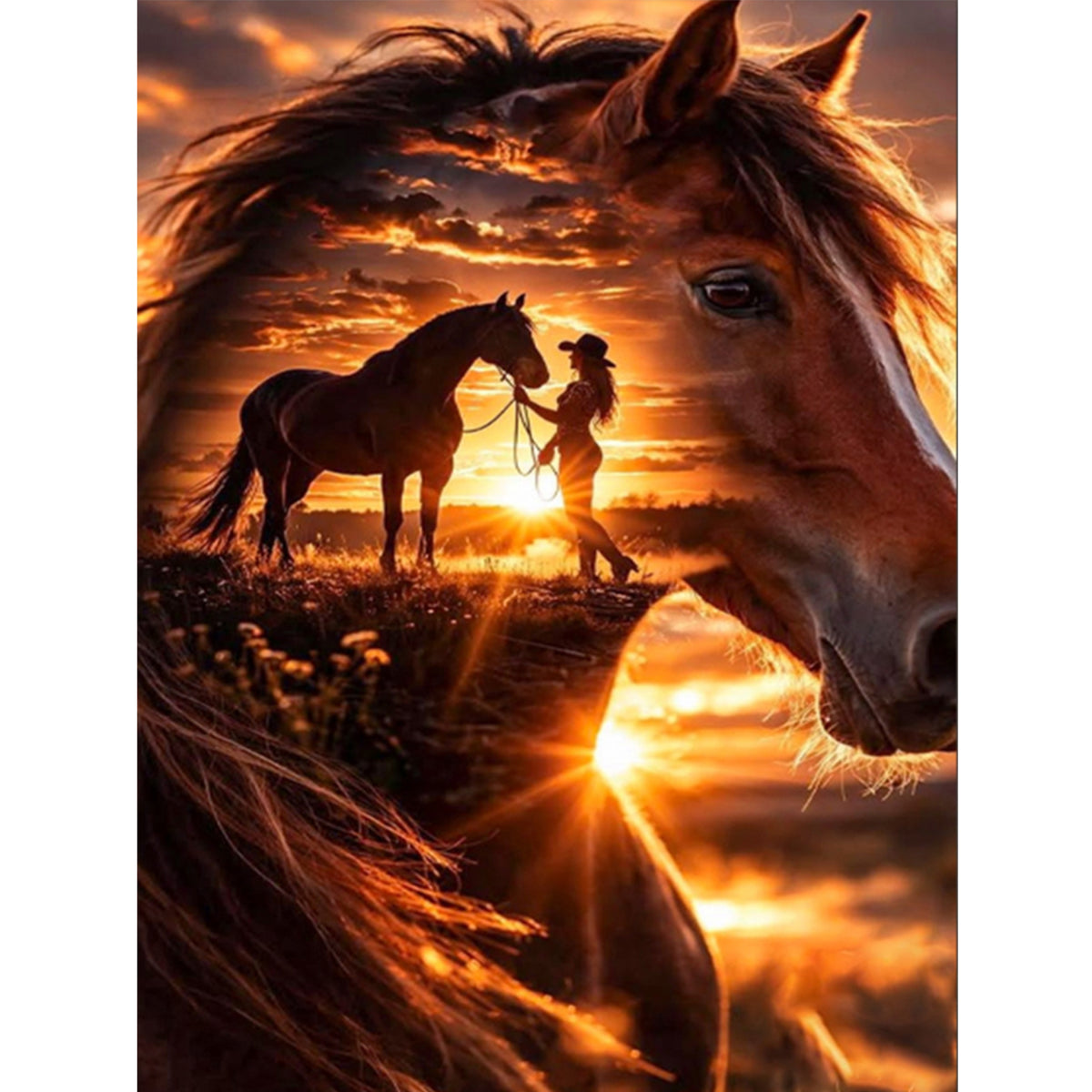 Cowboy Horse - Full 11CT Stamped Cross Stitch 40x55CM - Huacan