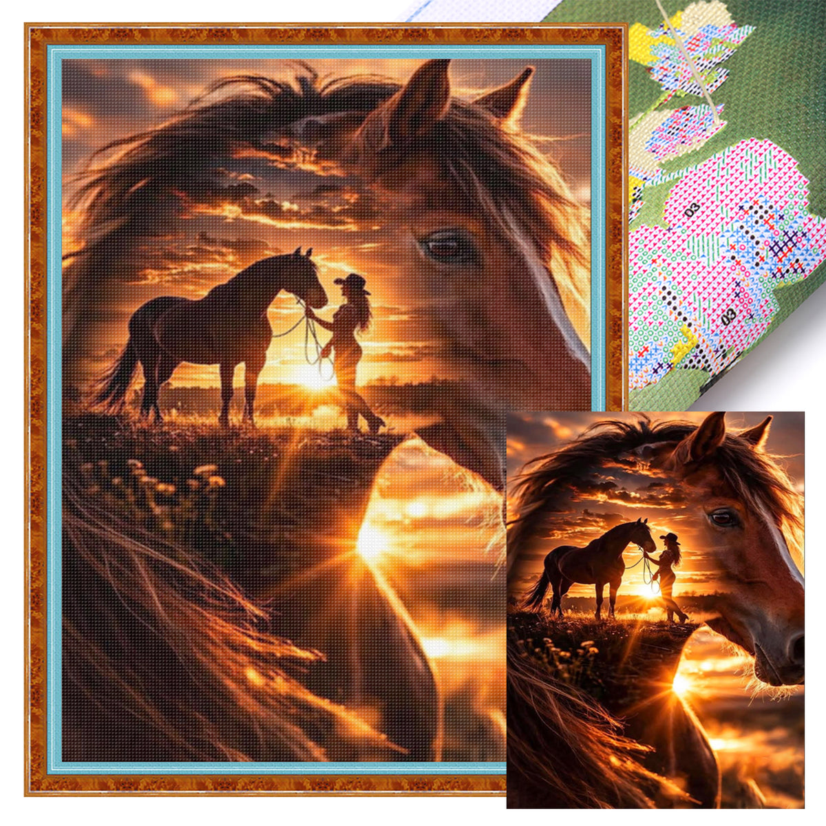 Cowboy Horse - Full 11CT Stamped Cross Stitch 40x55CM - Huacan