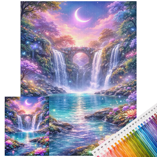 Mondwasserfall - Vollständiges 11CT Stempel-Kreuzstichset 40x53CM - Huacan