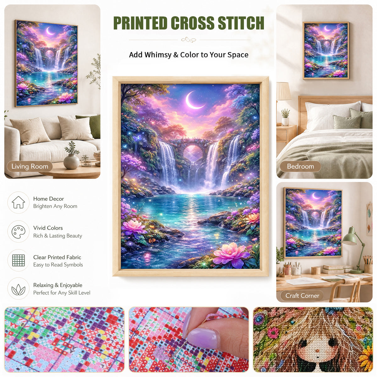 Moon Waterfall - Full 11CT Stamped Cross Stitch 40x53CM - Huacan