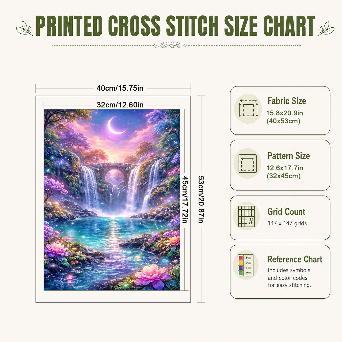 Moon Waterfall - Full 11CT Stamped Cross Stitch 40x53CM - Huacan