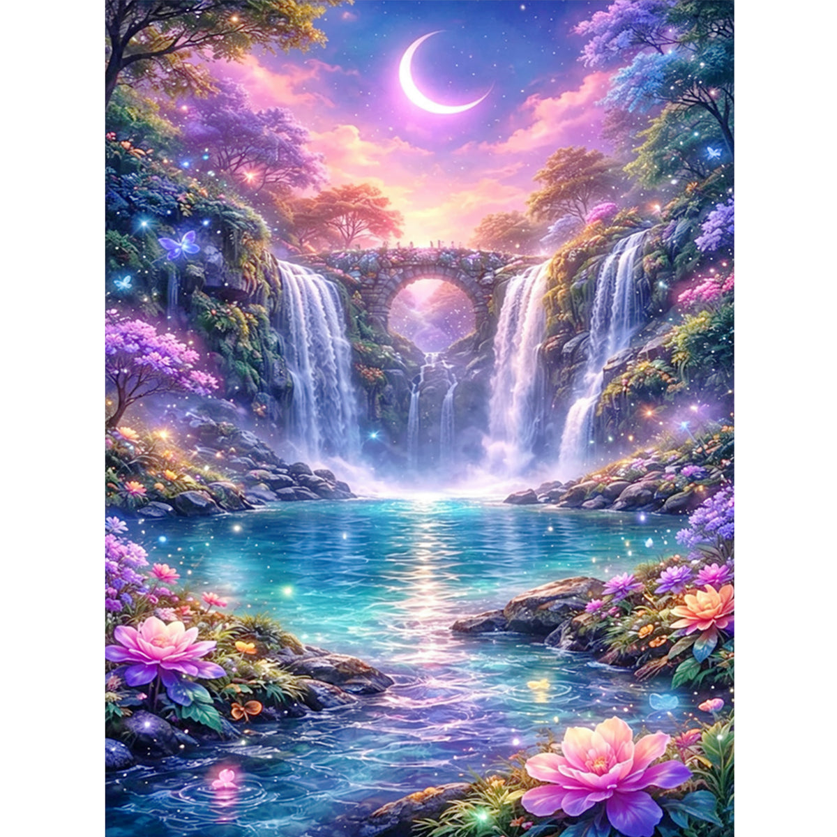 Moon Waterfall - Full 11CT Stamped Cross Stitch 40x53CM - Huacan