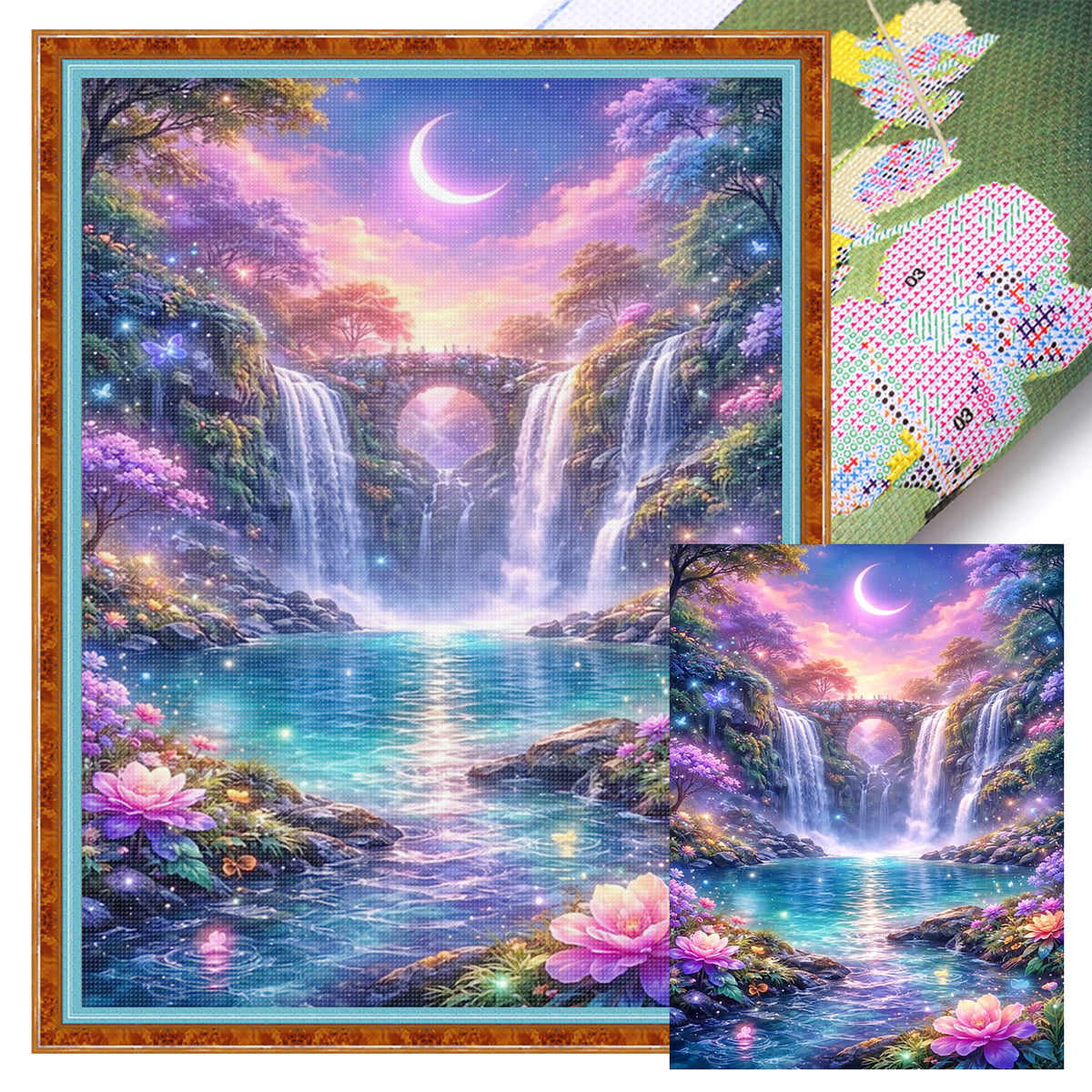 Moon Waterfall - Full 11CT Stamped Cross Stitch 40x53CM - Huacan