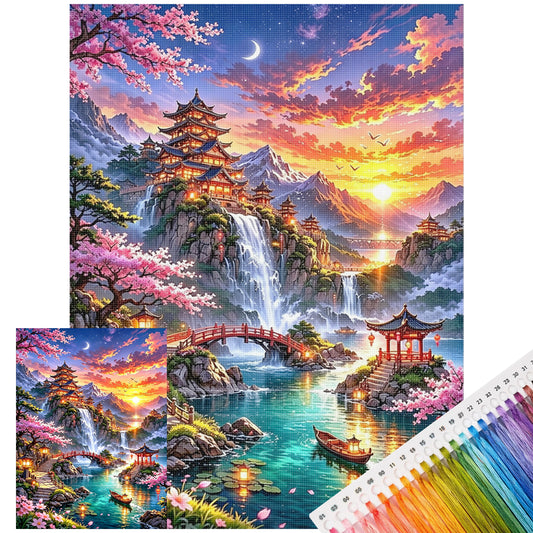 Antiker Pavillon – Vollständiges 11CT gestempeltes Kreuzstich-Set 40x53CM – Huacan