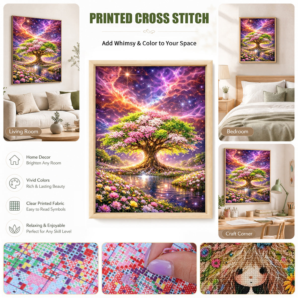 Kosmischer Baum – Vollständiges 11CT Stanzkreuzstich-Set 40x53CM – Huacan