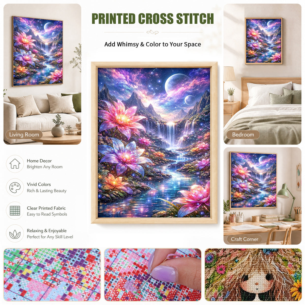 Stellar Lotus - Full 11CT Stamped Cross Stitch 40x53CM - Huacan