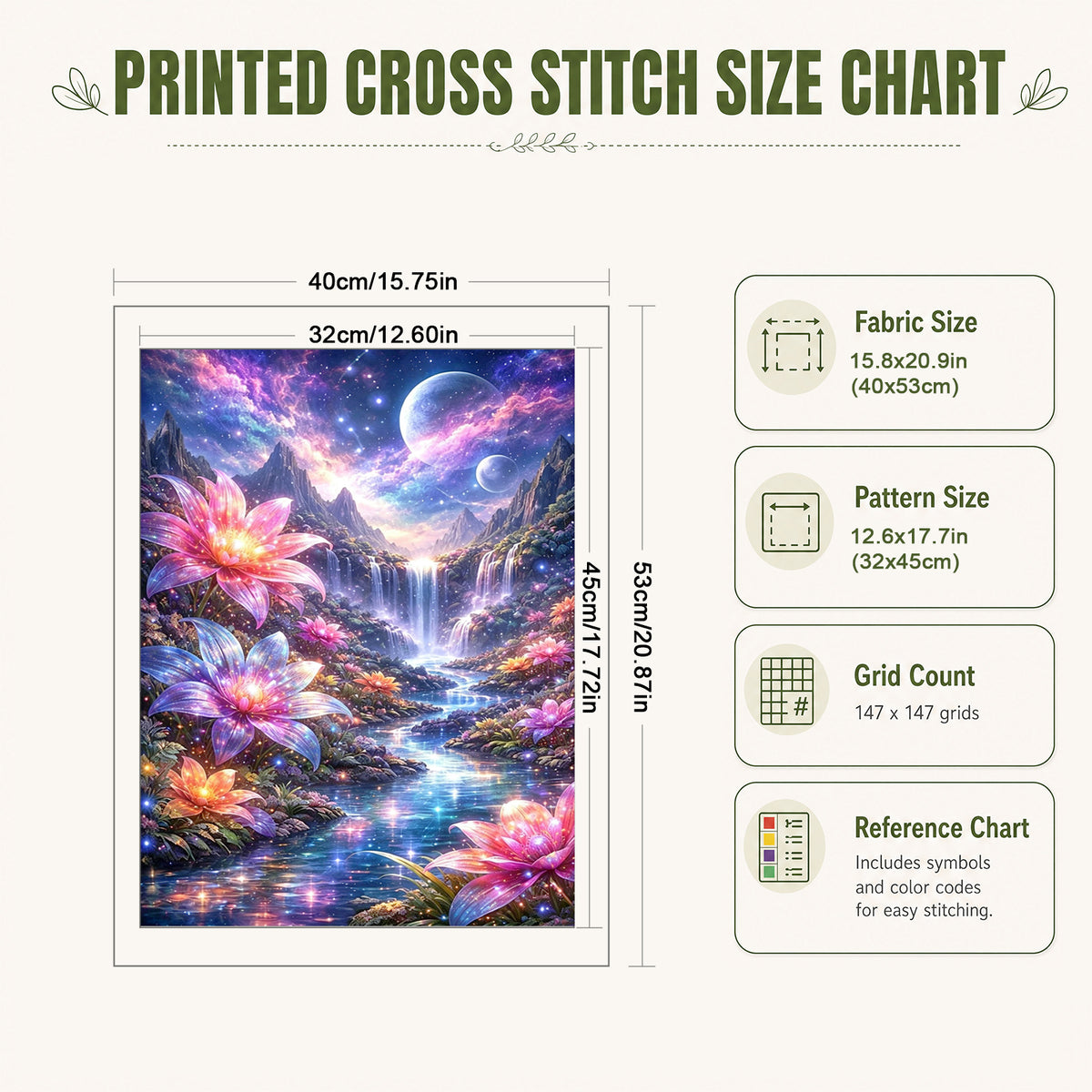 Stellar Lotus - Full 11CT Stamped Cross Stitch 40x53CM - Huacan