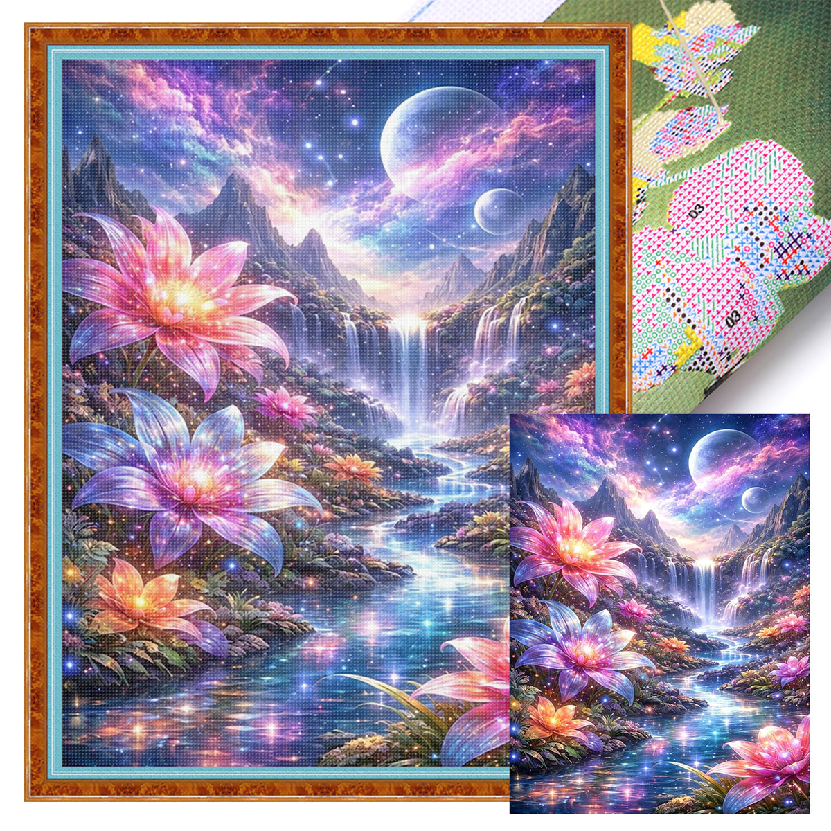 Stellar Lotus - Full 11CT Stamped Cross Stitch 40x53CM - Huacan