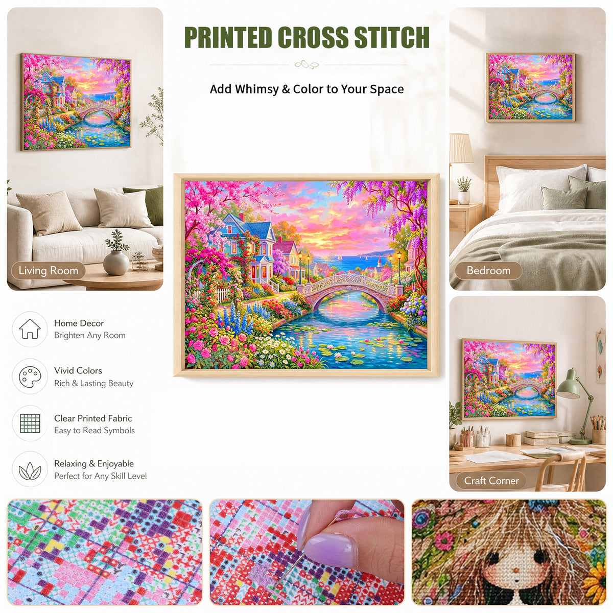Flower Town - Full 14CT Stamped Cross Stitch 50x40CM - Huacan