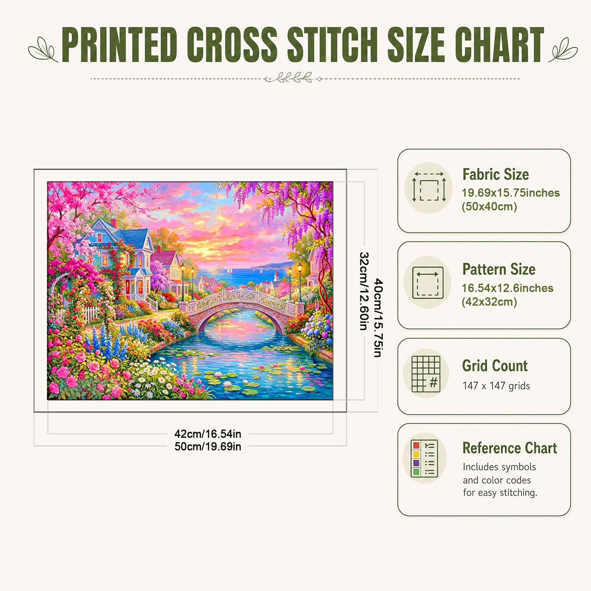 Flower Town - Full 14CT Stamped Cross Stitch 50x40CM - Huacan