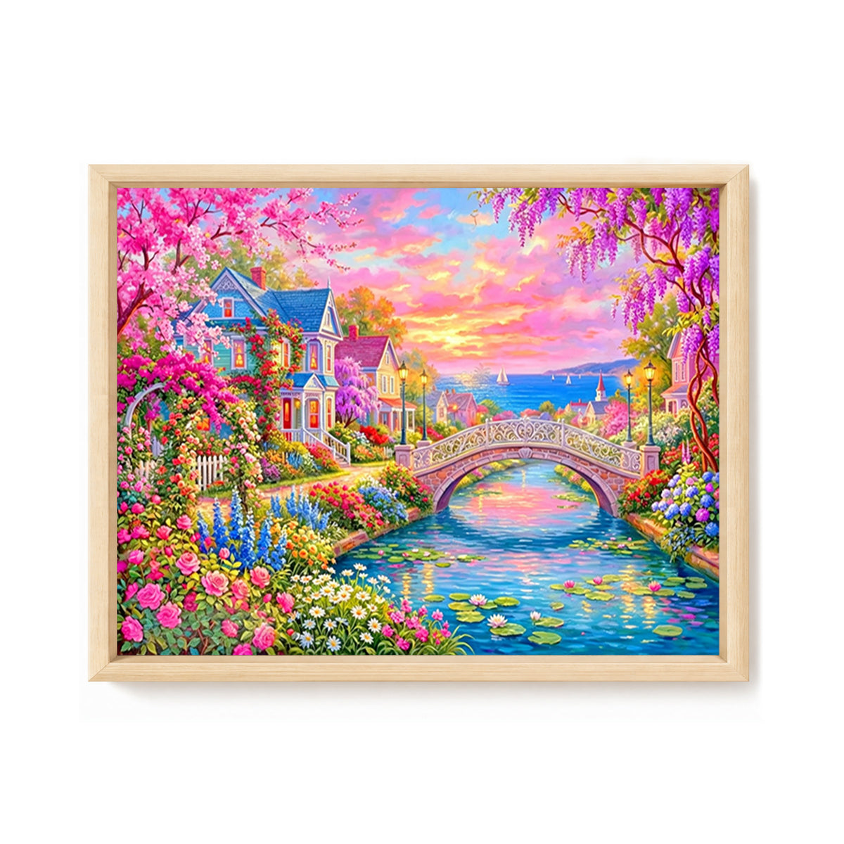 Flower Town - Full 14CT Stamped Cross Stitch 50x40CM - Huacan