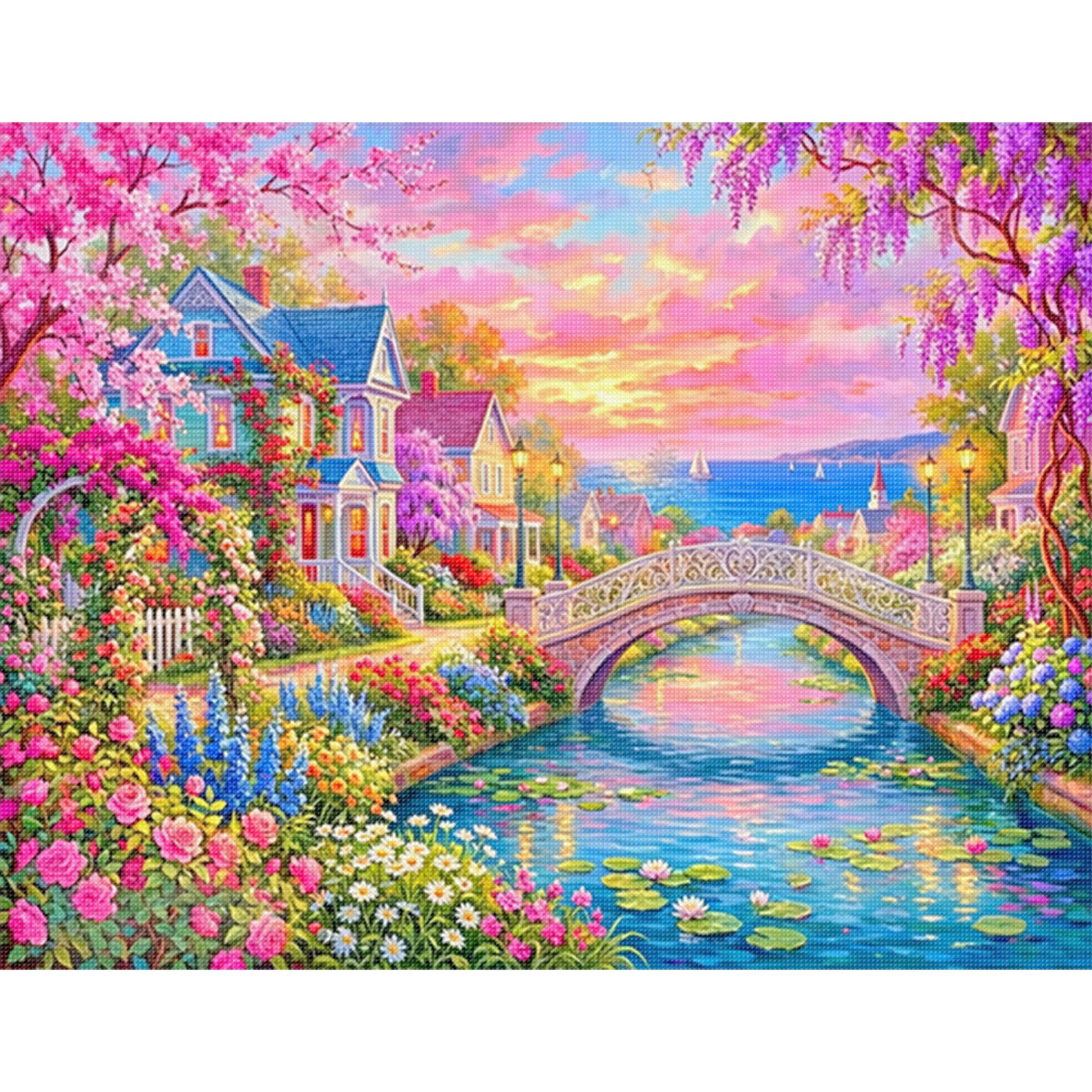 Flower Town - Full 14CT Stamped Cross Stitch 50x40CM - Huacan