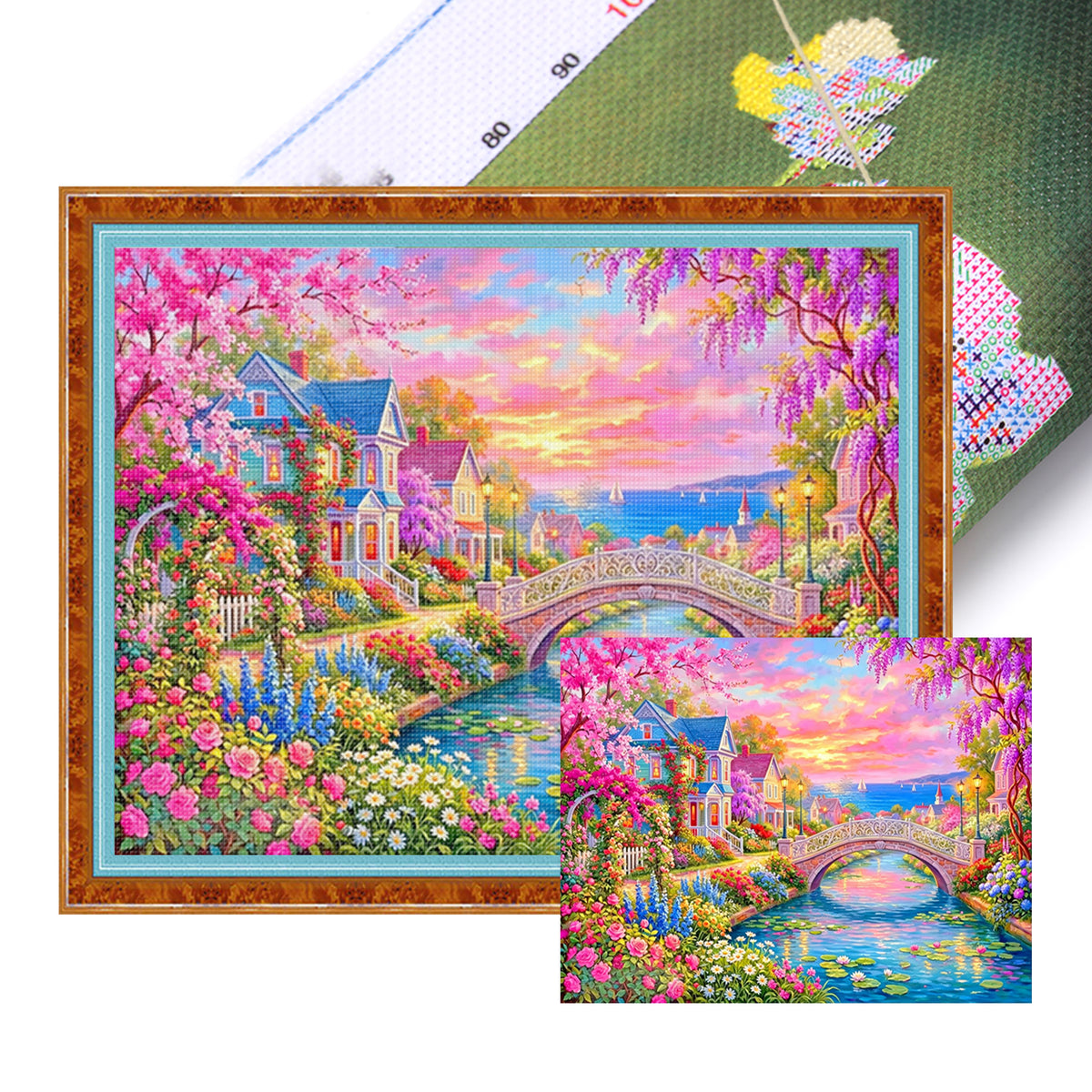 Flower Town - Full 14CT Stamped Cross Stitch 50x40CM - Huacan