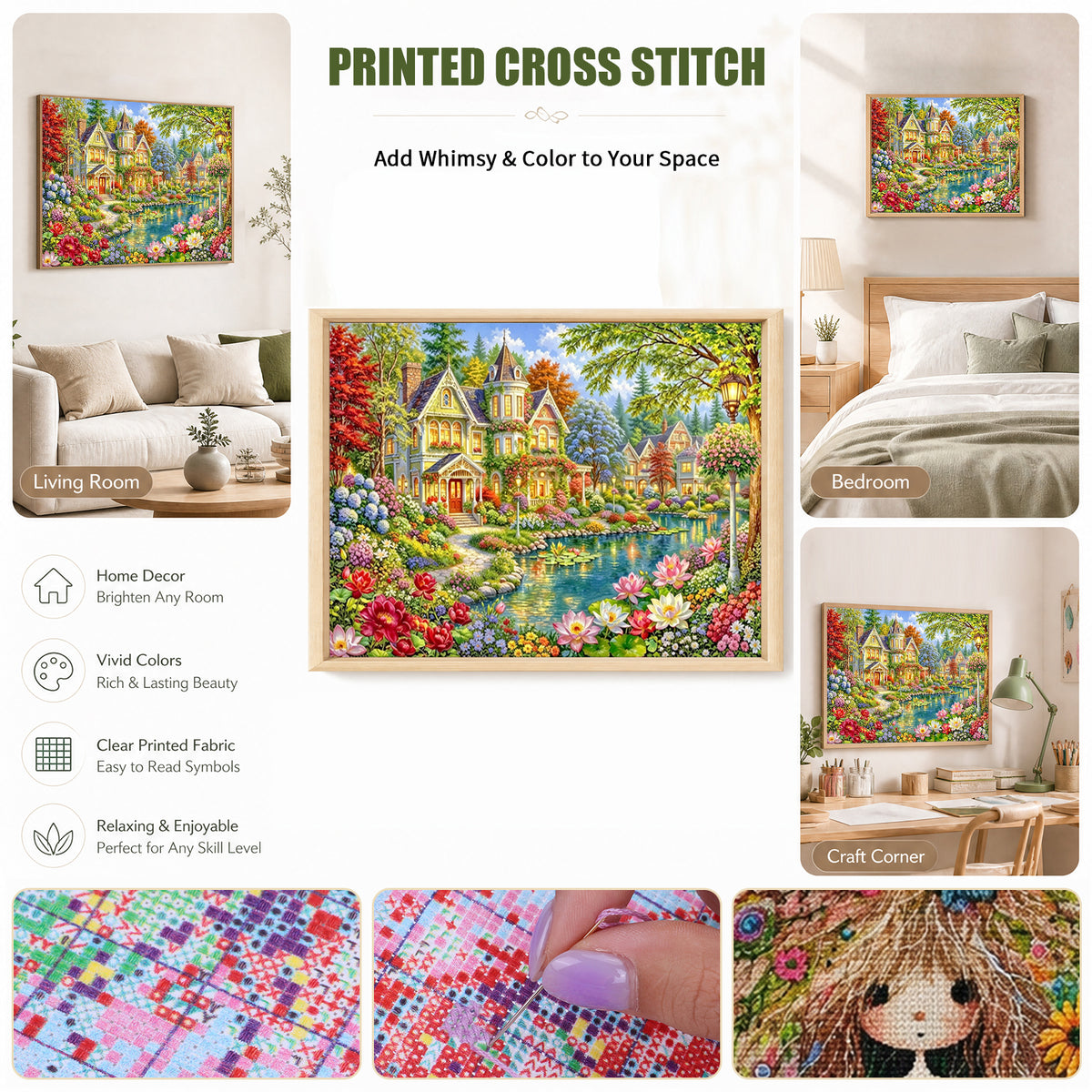Lake Manor - Full 14CT Stamped Cross Stitch 50x40CM - Huacan