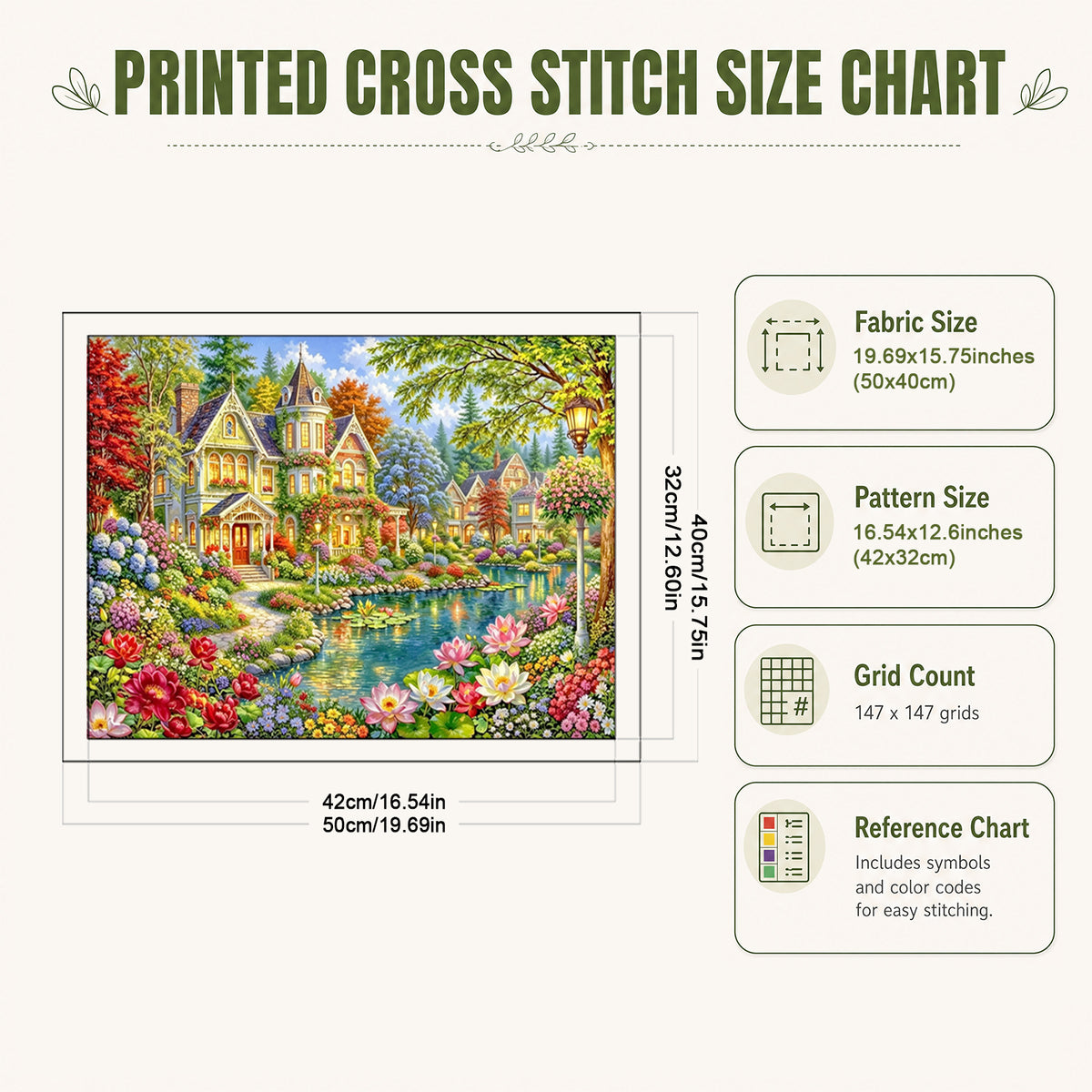 Lake Manor - Full 14CT Stamped Cross Stitch 50x40CM - Huacan