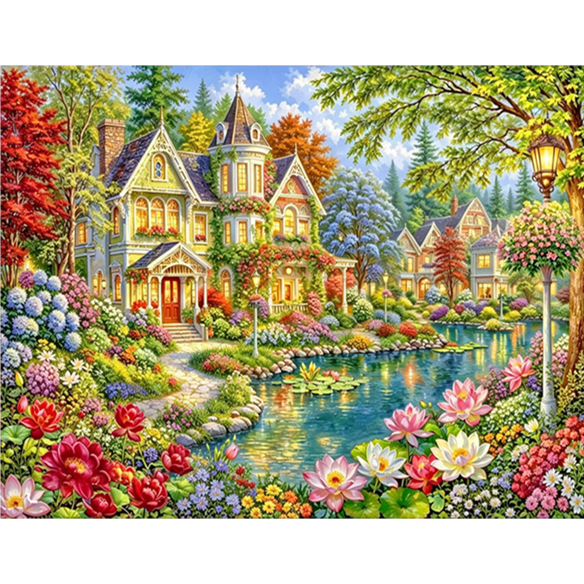 Lake Manor - Full 14CT Stamped Cross Stitch 50x40CM - Huacan