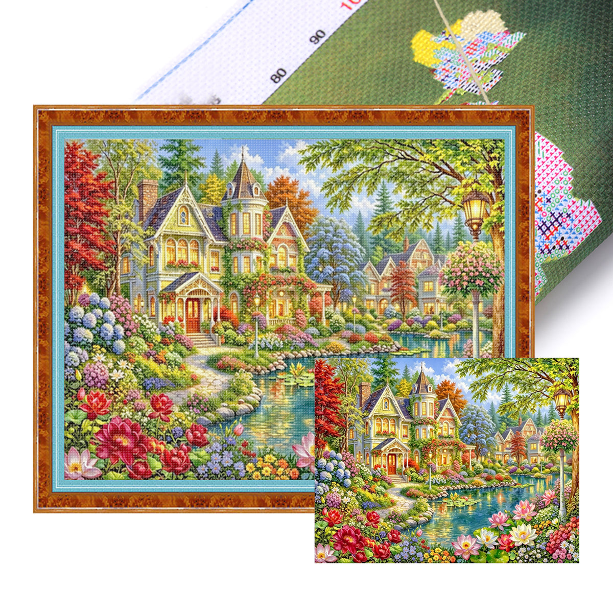 Lake Manor - Full 14CT Stamped Cross Stitch 50x40CM - Huacan