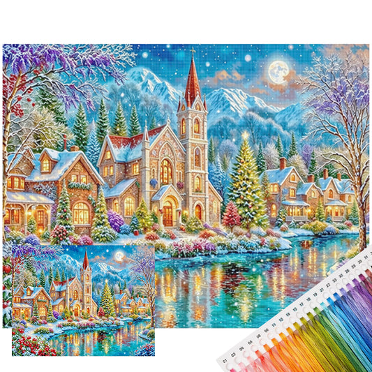 Winterstadt – Vollständiges 14CT-Stempel-Kreuzstichset 50x40 cm – Huacan