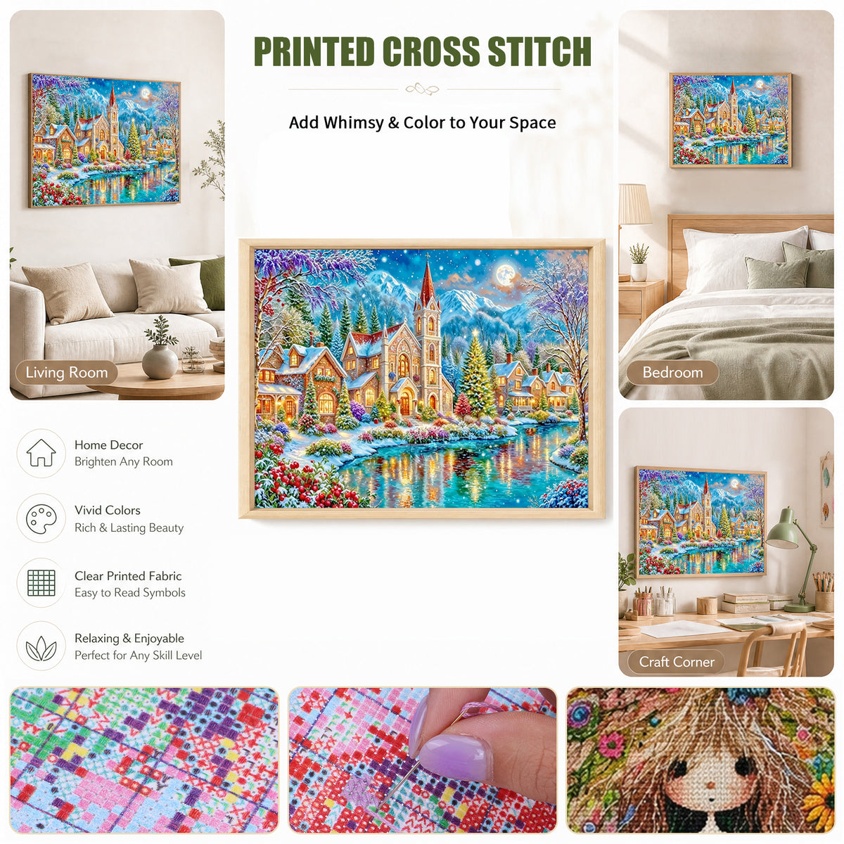 Winter Town - Full 14CT Stamped Cross Stitch 50x40CM - Huacan