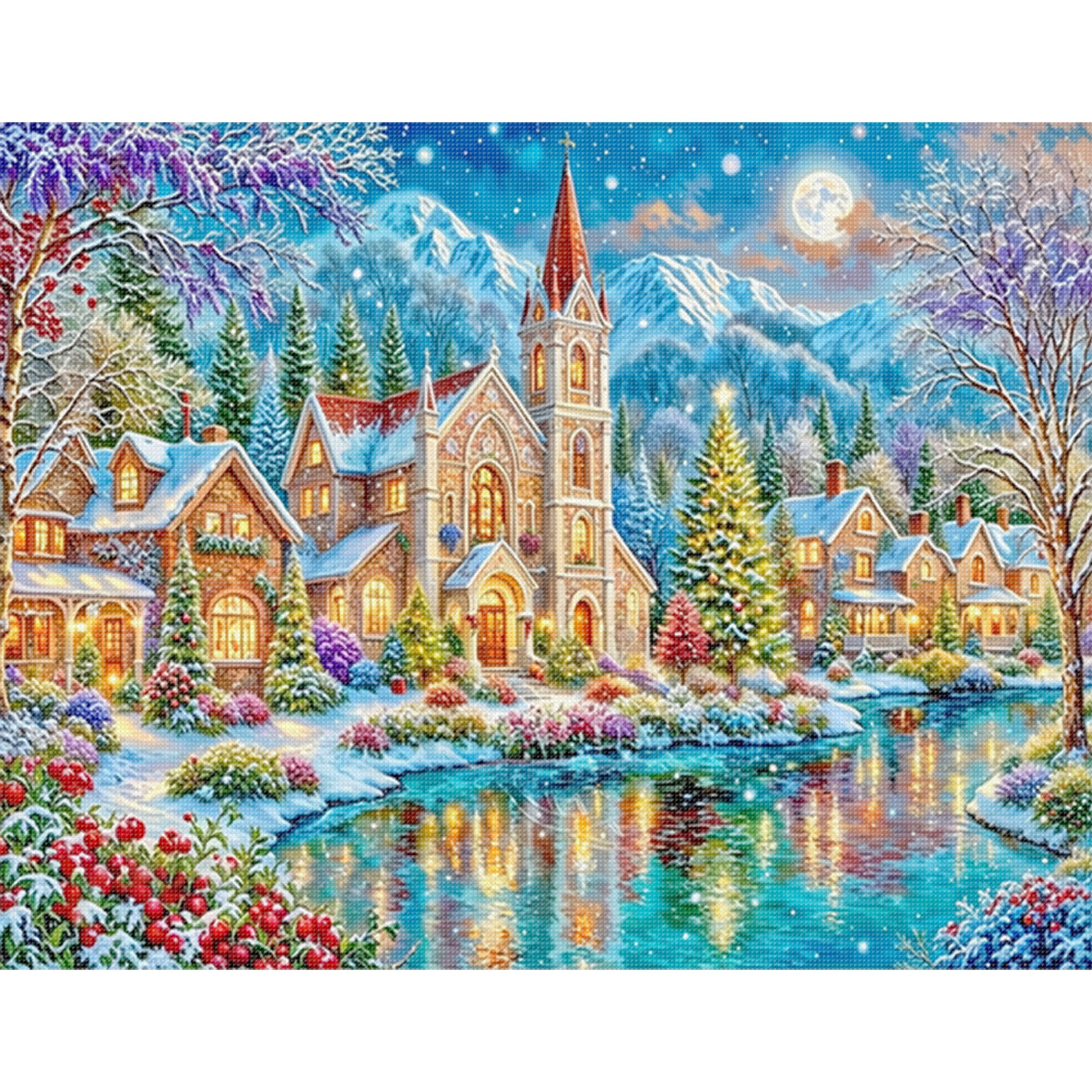 Winter Town - Full 14CT Stamped Cross Stitch 50x40CM - Huacan