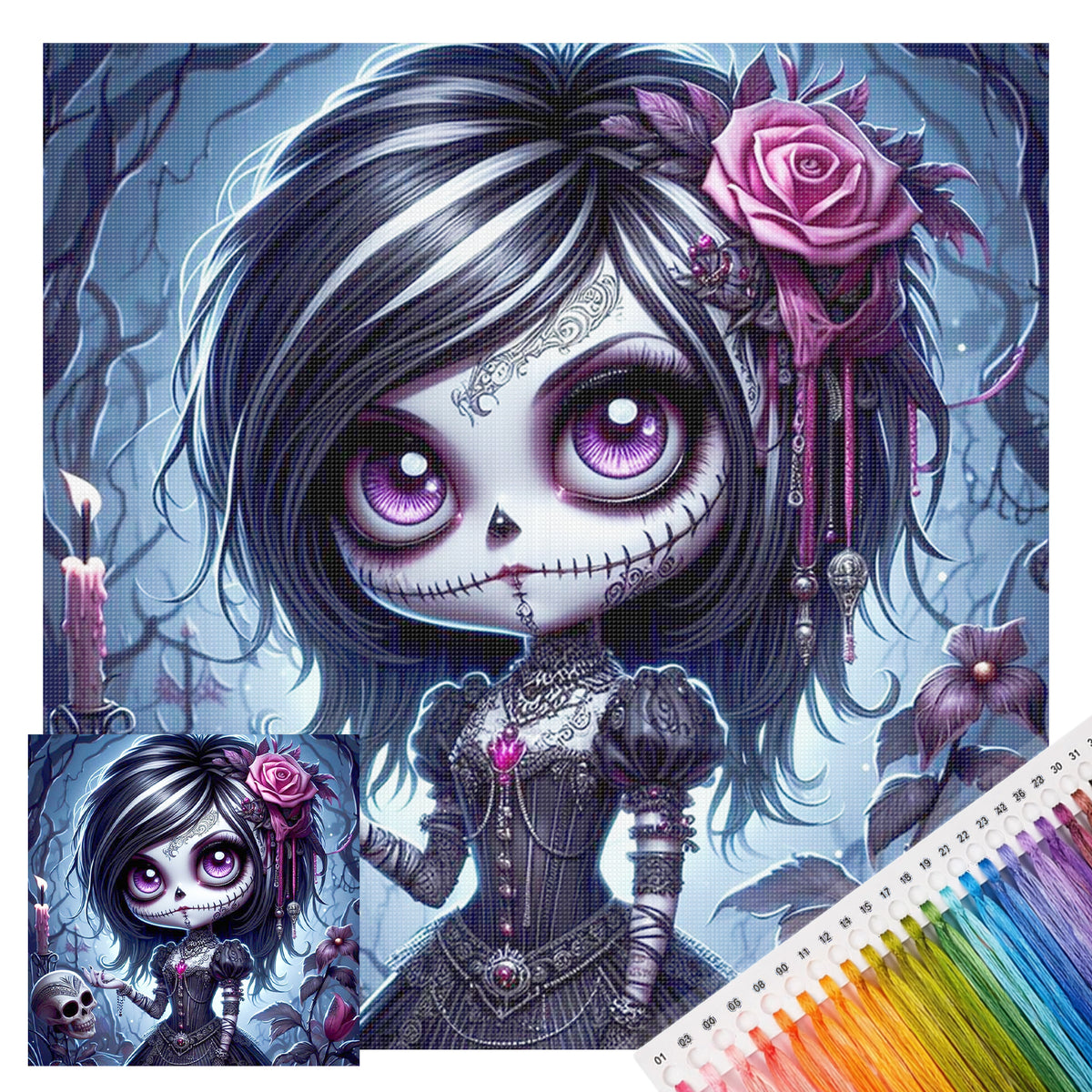 Purple Rose Gothic Girl - Vollständiges 11CT gestempeltes Kreuzstich-Set 40x40CM - Huacan