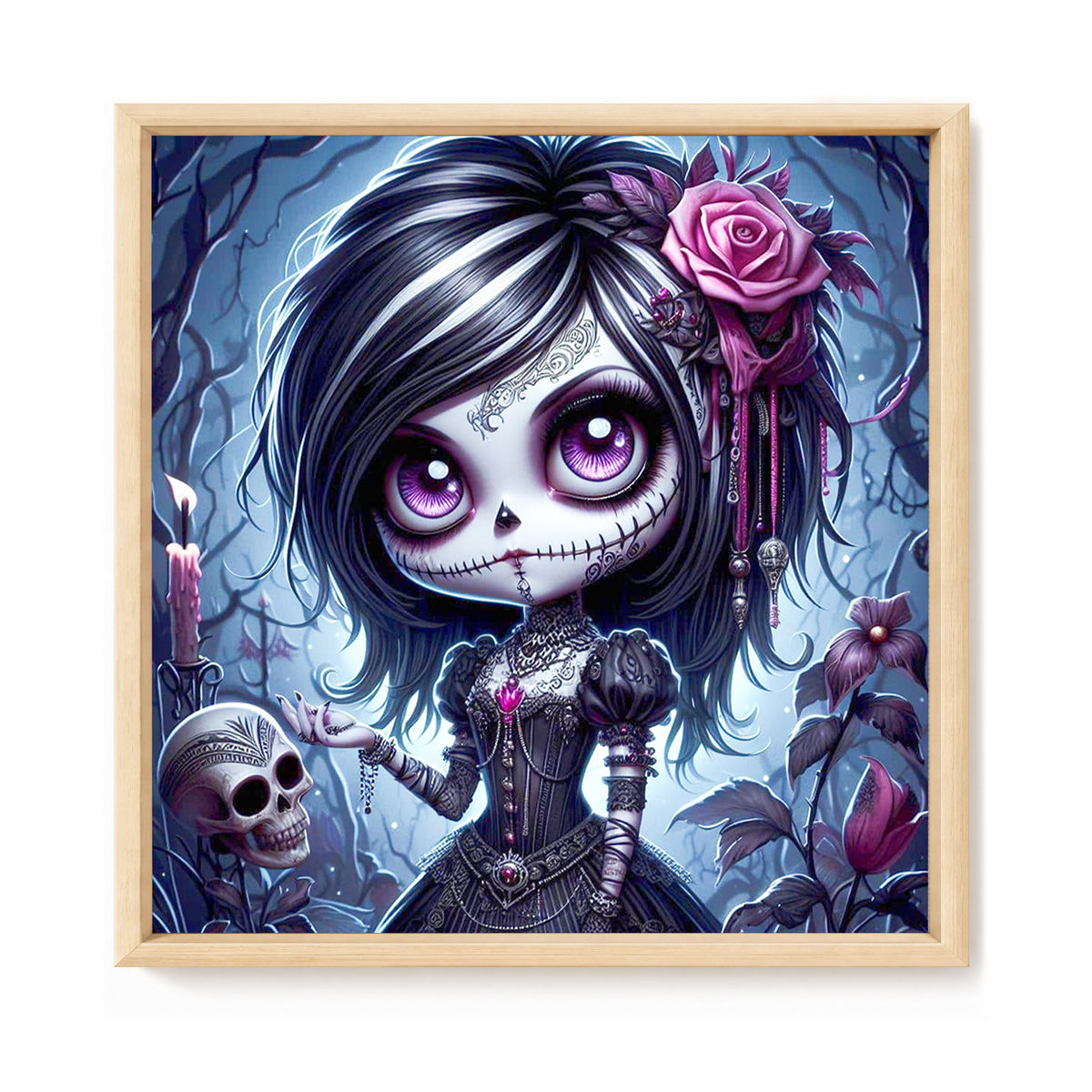 Purple Rose Gothic Girl - Vollständiges 11CT gestempeltes Kreuzstich-Set 40x40CM - Huacan
