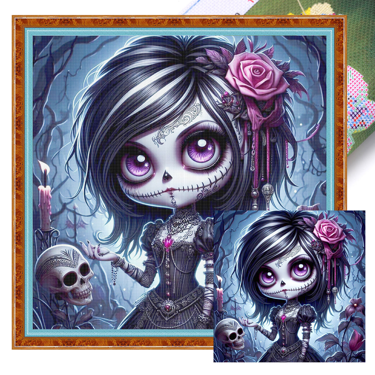Purple Rose Gothic Girl - Vollständiges 11CT gestempeltes Kreuzstich-Set 40x40CM - Huacan