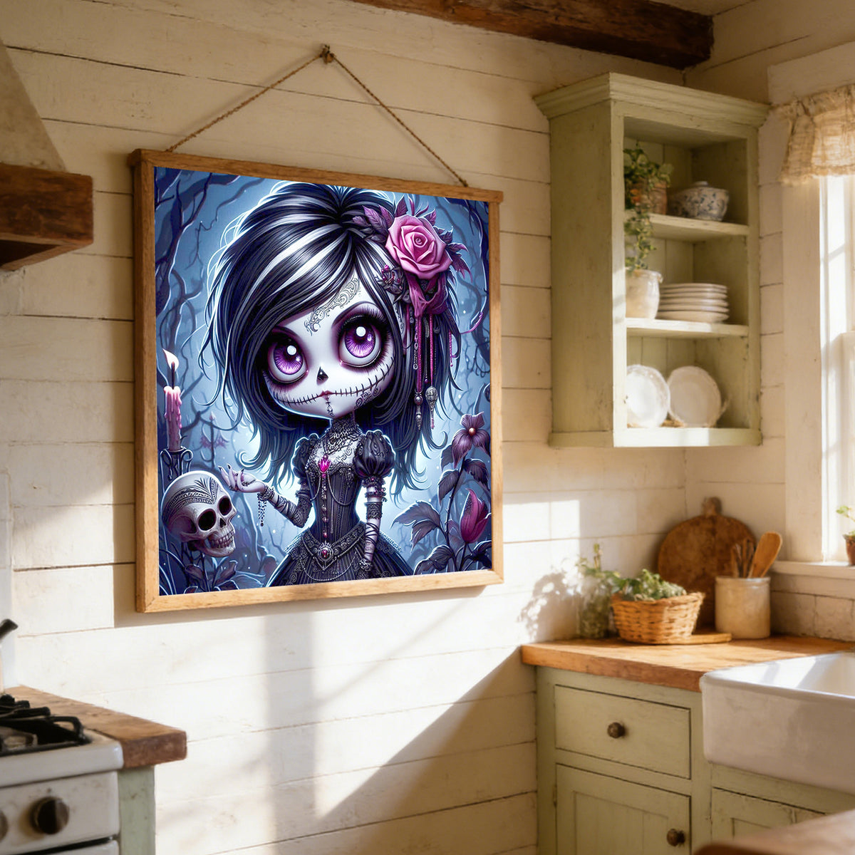 Purple Rose Gothic Girl - Vollständiges 11CT gestempeltes Kreuzstich-Set 40x40CM - Huacan