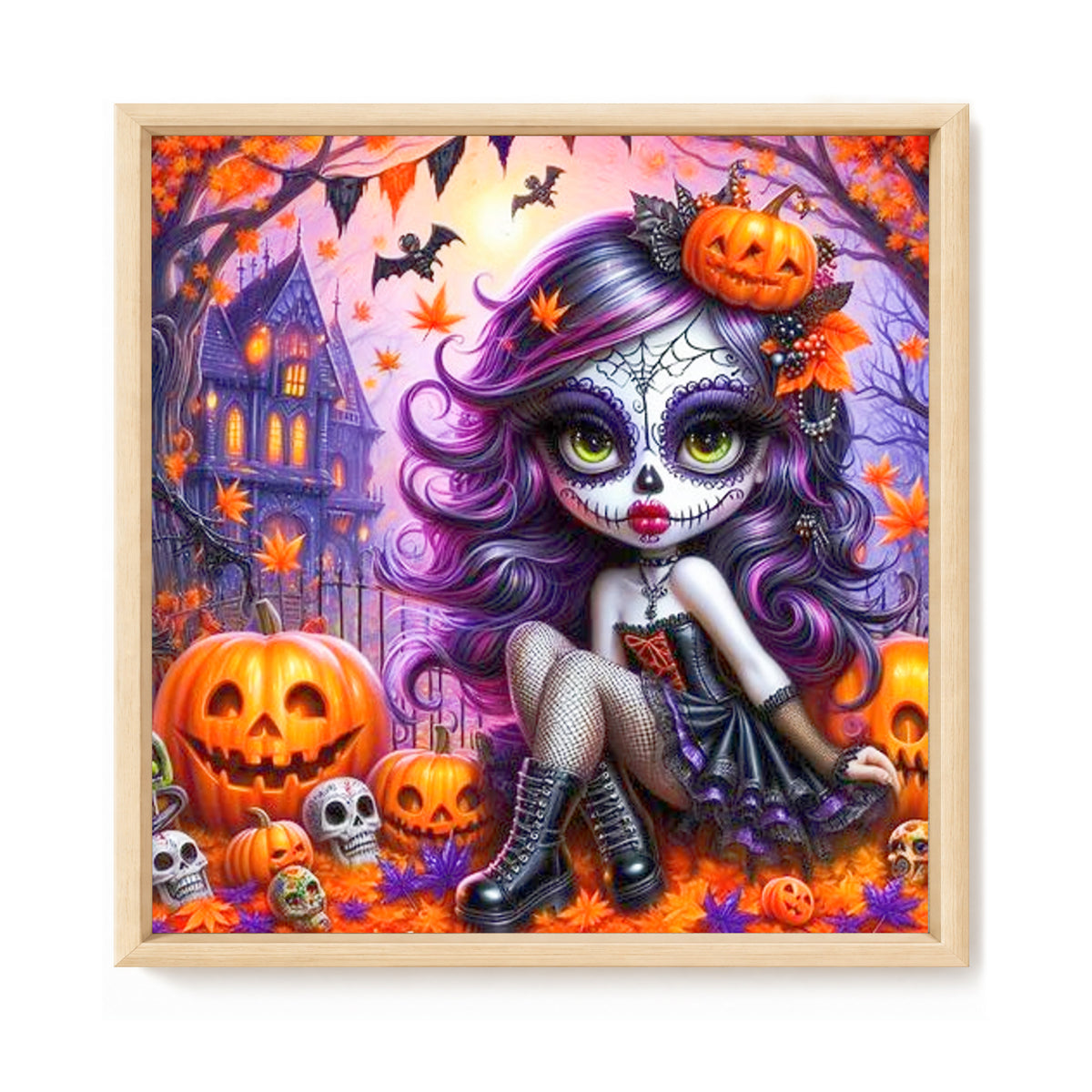 Pumpkin Zombie Girl - Full 11CT Stamped Cross Stitch 40x40CM - Huacan