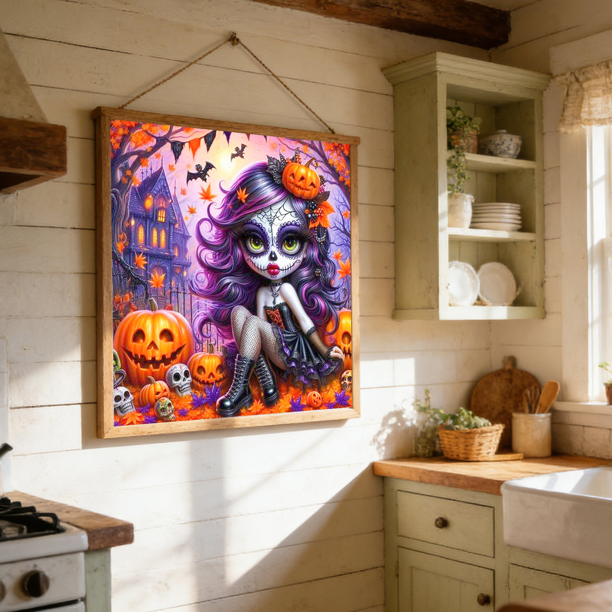 Pumpkin Zombie Girl - Full 11CT Stamped Cross Stitch 40x40CM - Huacan