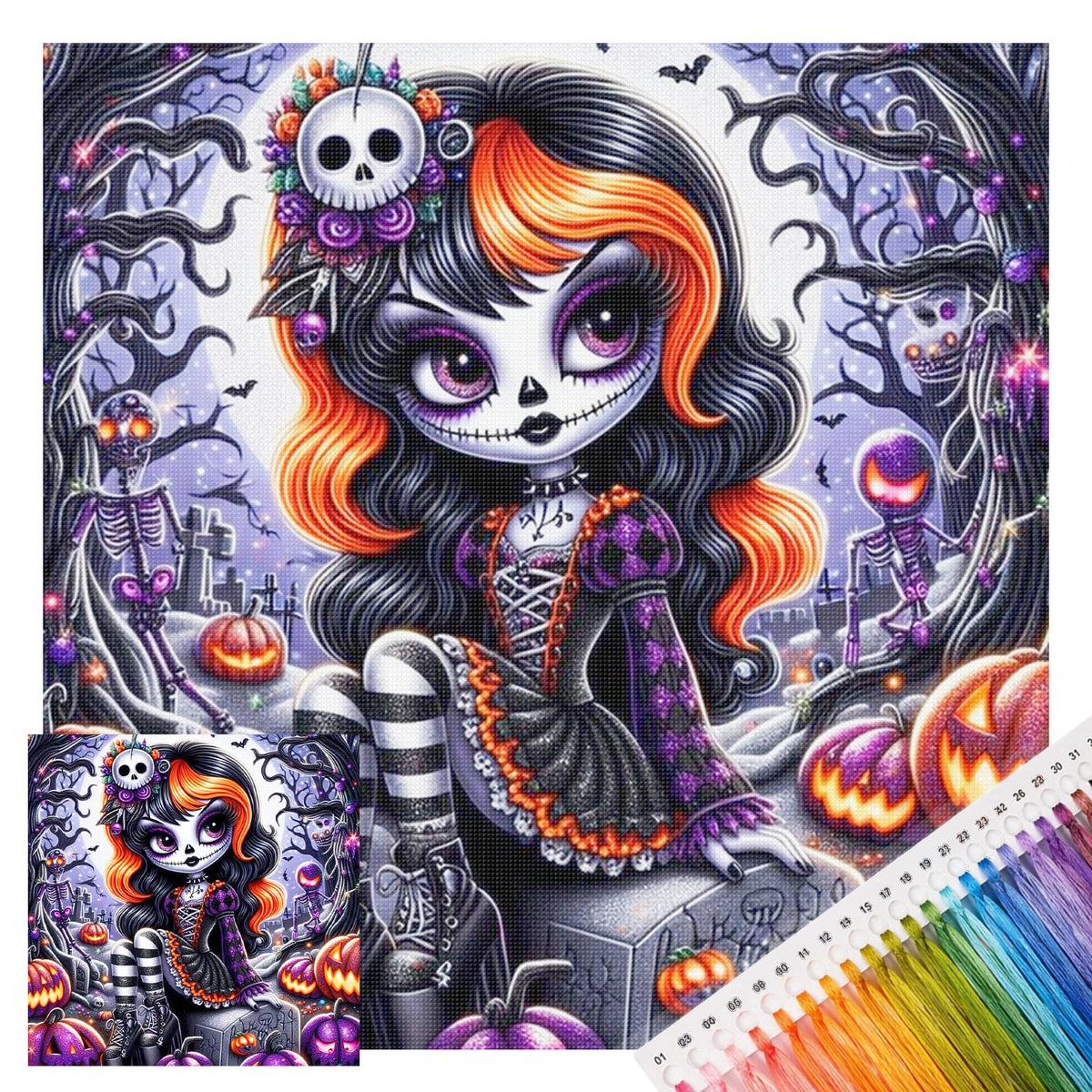 Cute Orange Hair Witch - Full 11CT Stamped Cross Stitch 40x40CM - Huacan