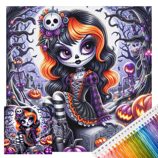 Süße Hexe mit orangen Haaren - Vollständiges 11CT Stempel-Kreuzstichset 40x40CM - Huacan