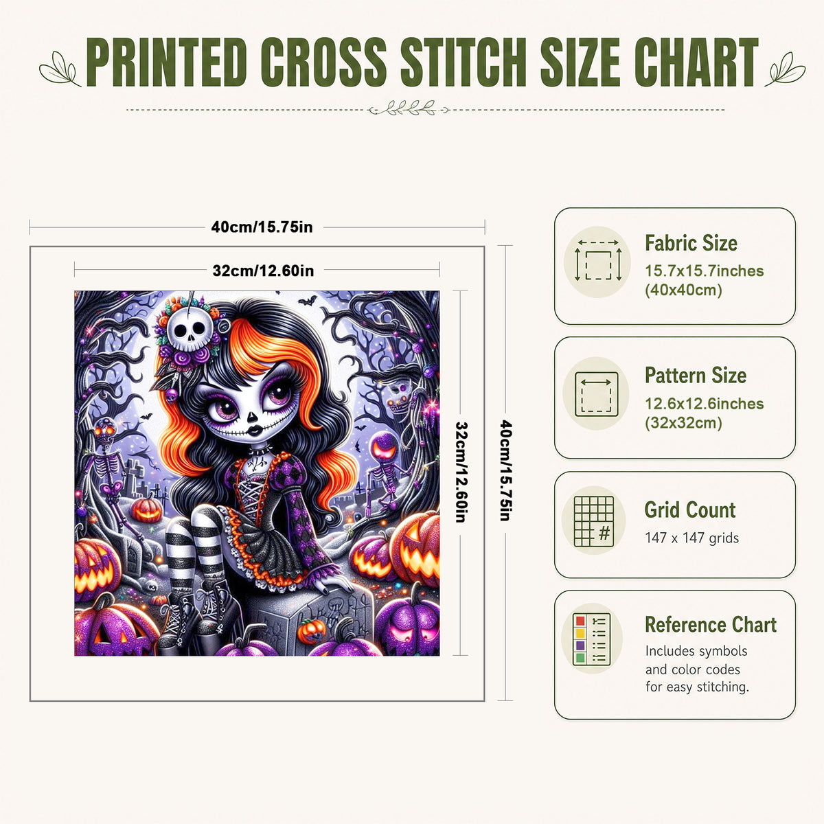 Cute Orange Hair Witch - Full 11CT Stamped Cross Stitch 40x40CM - Huacan