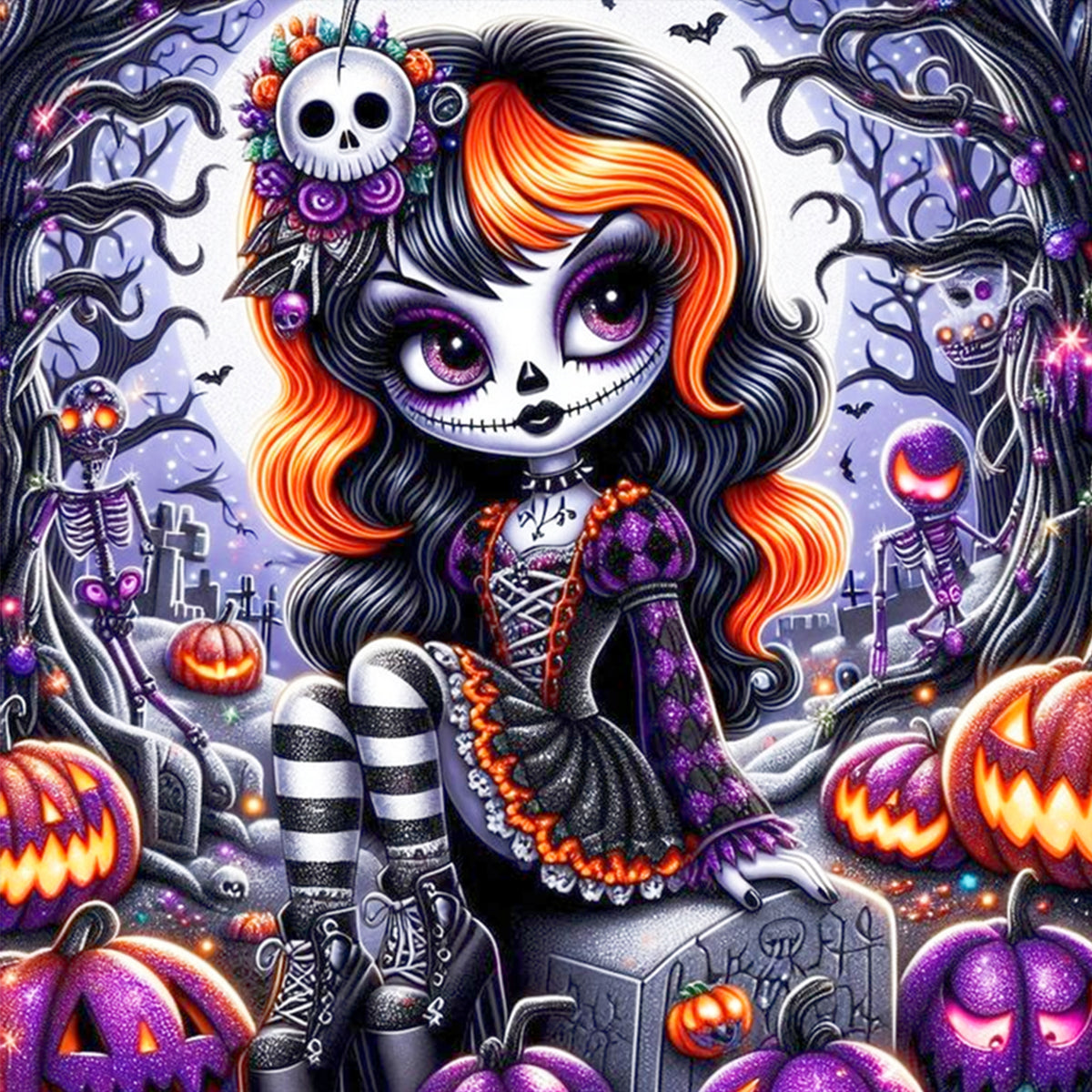 Cute Orange Hair Witch - Full 11CT Stamped Cross Stitch 40x40CM - Huacan