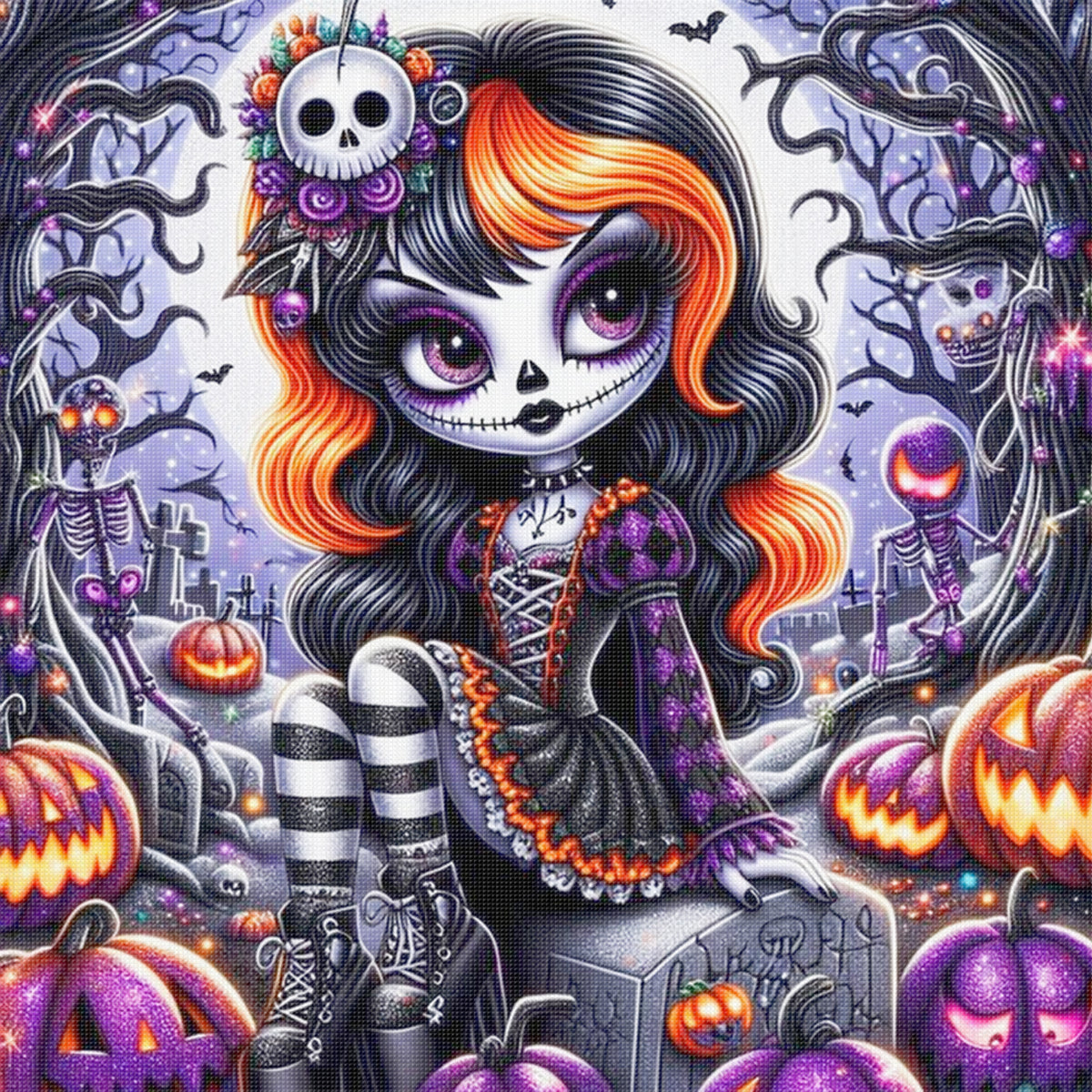Cute Orange Hair Witch - Full 11CT Stamped Cross Stitch 40x40CM - Huacan