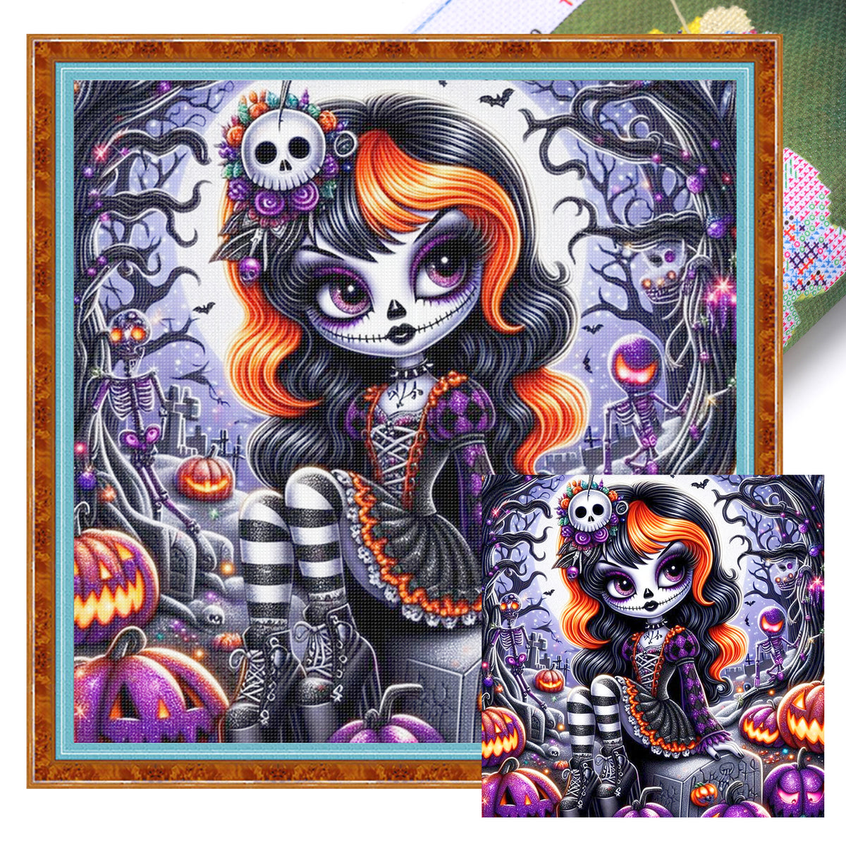 Cute Orange Hair Witch - Full 11CT Stamped Cross Stitch 40x40CM - Huacan
