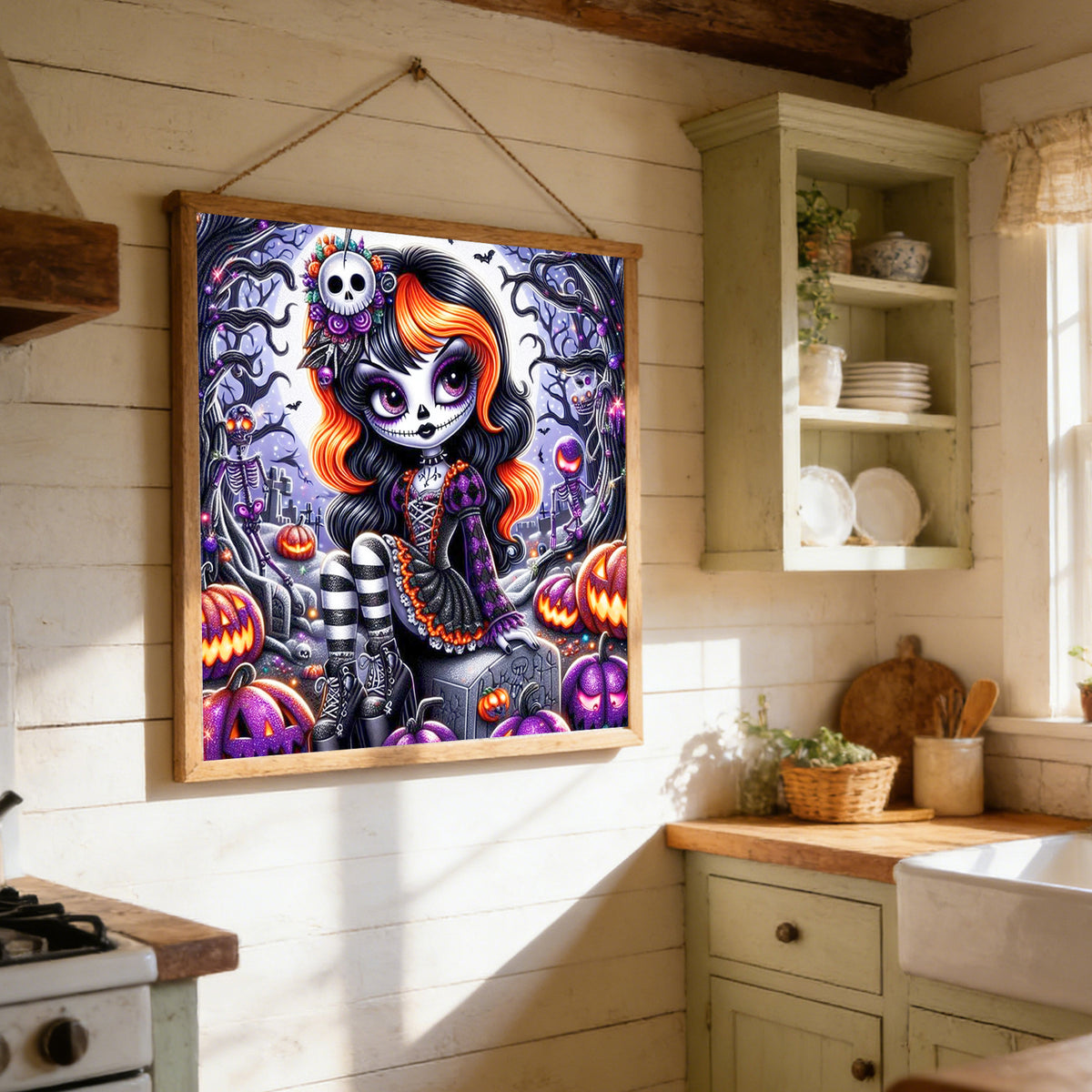 Cute Orange Hair Witch - Full 11CT Stamped Cross Stitch 40x40CM - Huacan