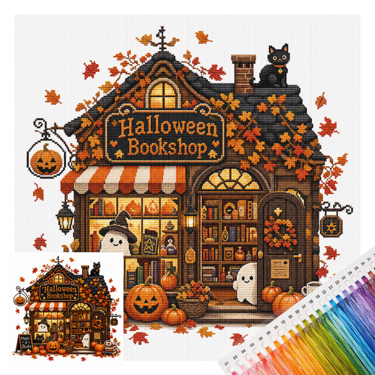 Magischer Buchladen - Vollständiges 11CT gestempeltes Kreuzstich-Set 40x40CM - Huacan