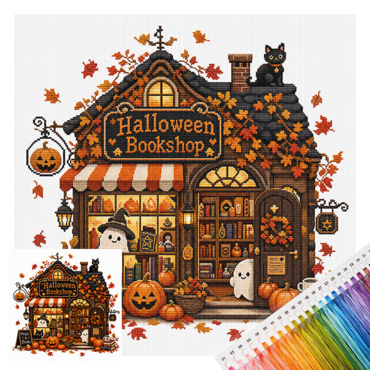 Magischer Buchladen - Vollständiges 11CT gestempeltes Kreuzstich-Set 40x40CM - Huacan