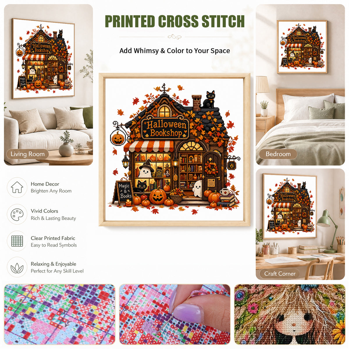 Magischer Buchladen - Vollständiges 11CT gestempeltes Kreuzstich-Set 40x40CM - Huacan
