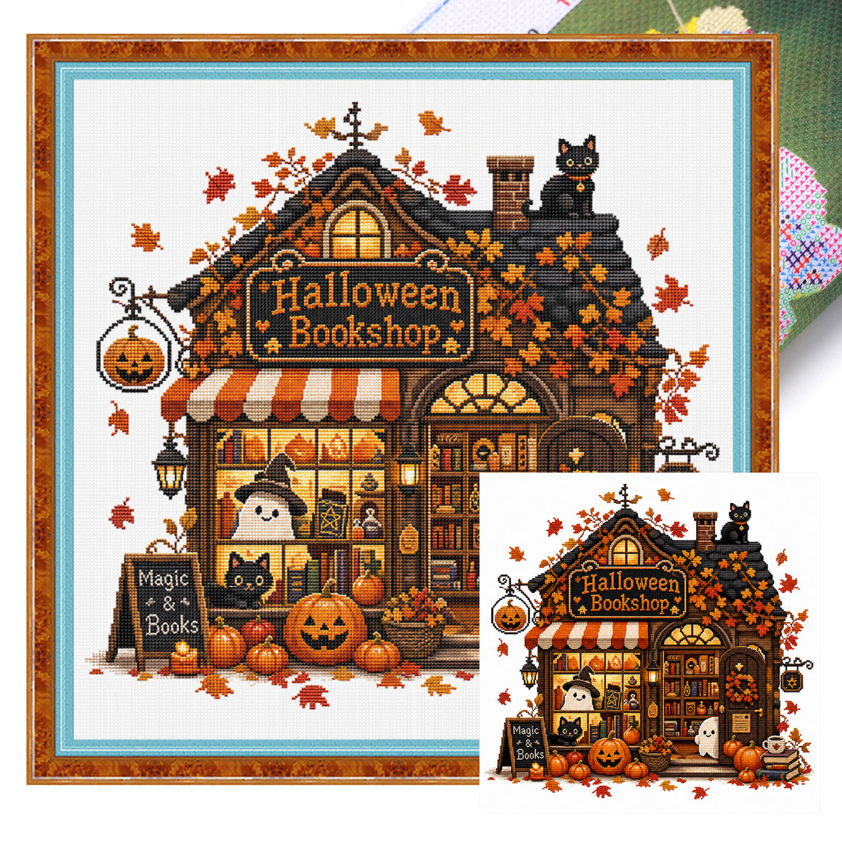 Magischer Buchladen - Vollständiges 11CT gestempeltes Kreuzstich-Set 40x40CM - Huacan