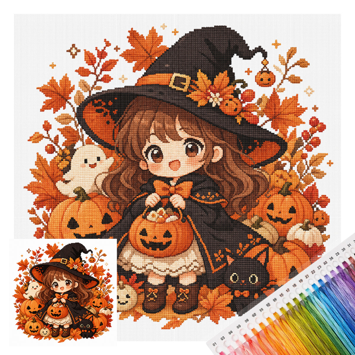 Little Witch - Full 11CT Stamped Cross Stitch 40x40CM - Huacan