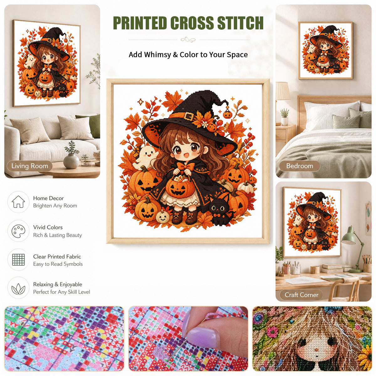 Little Witch - Full 11CT Stamped Cross Stitch 40x40CM - Huacan