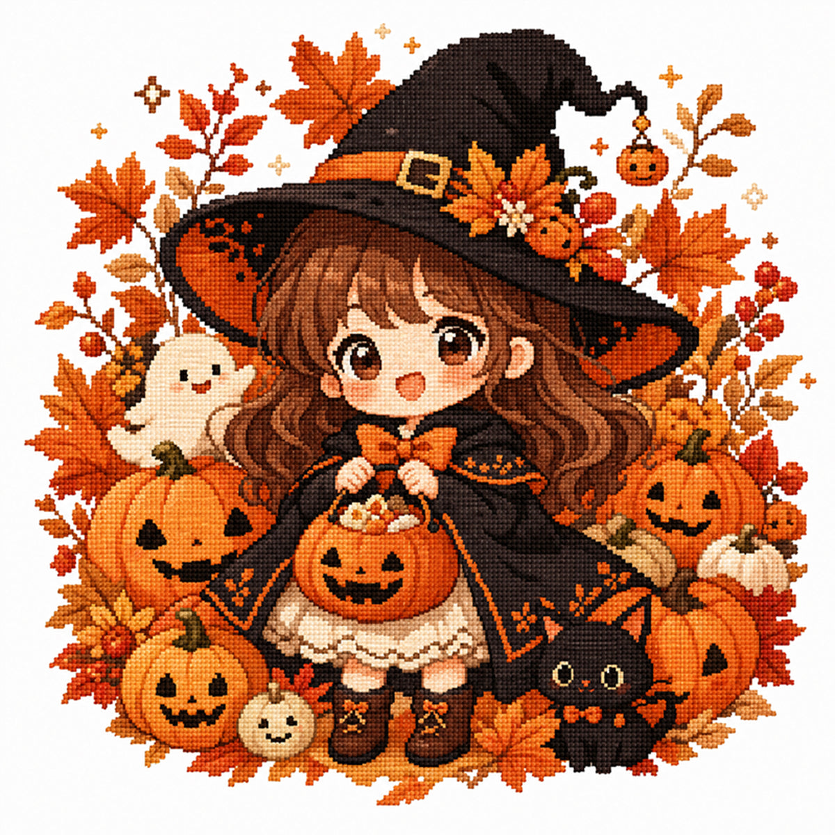 Little Witch - Full 11CT Stamped Cross Stitch 40x40CM - Huacan