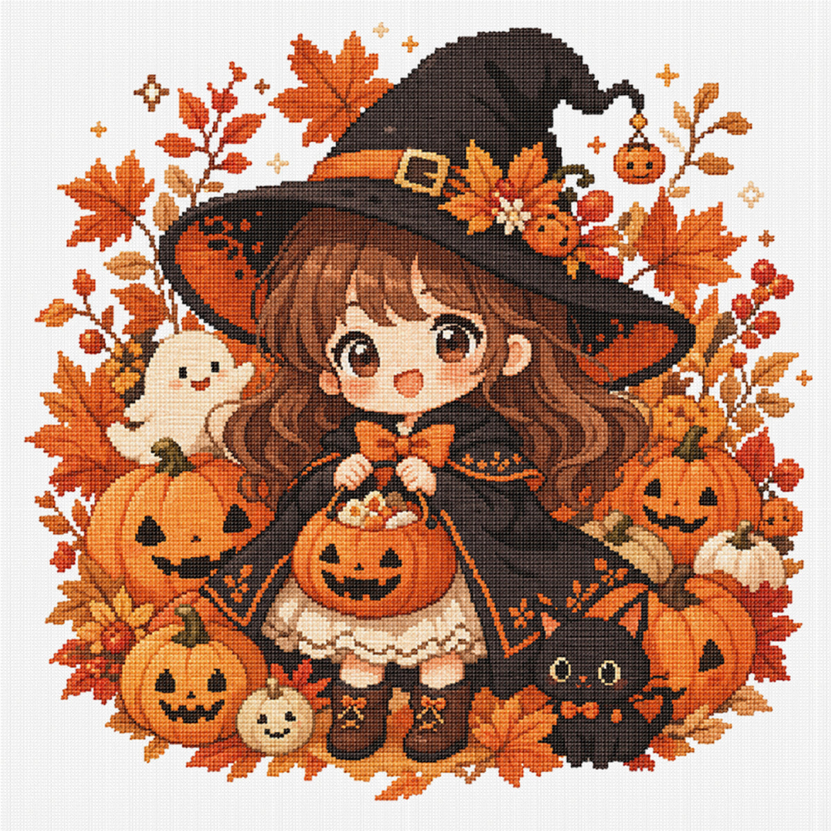 Little Witch - Full 11CT Stamped Cross Stitch 40x40CM - Huacan