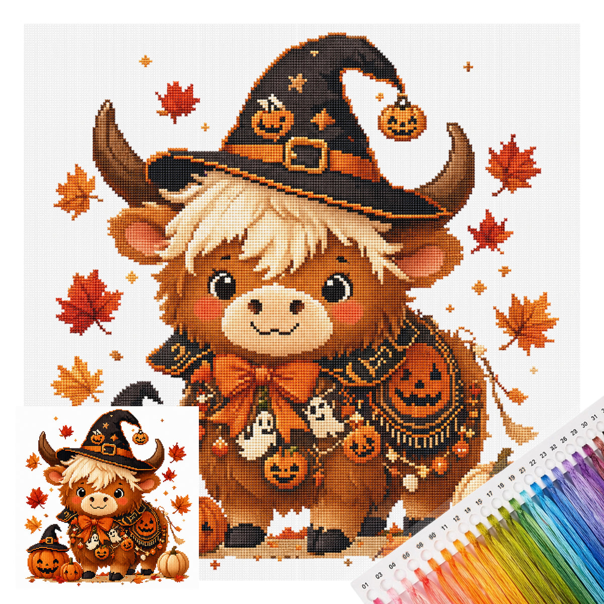 Pumpkin Cow - Full 11CT Stamped Cross Stitch 40x40CM - Huacan