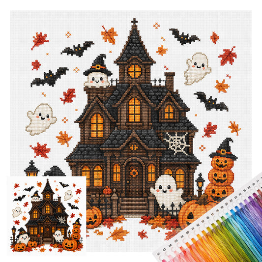 Geisterhaus - Vollständiges 11CT Stempel-Kreuzstich-Set 40x40cm - Huacan