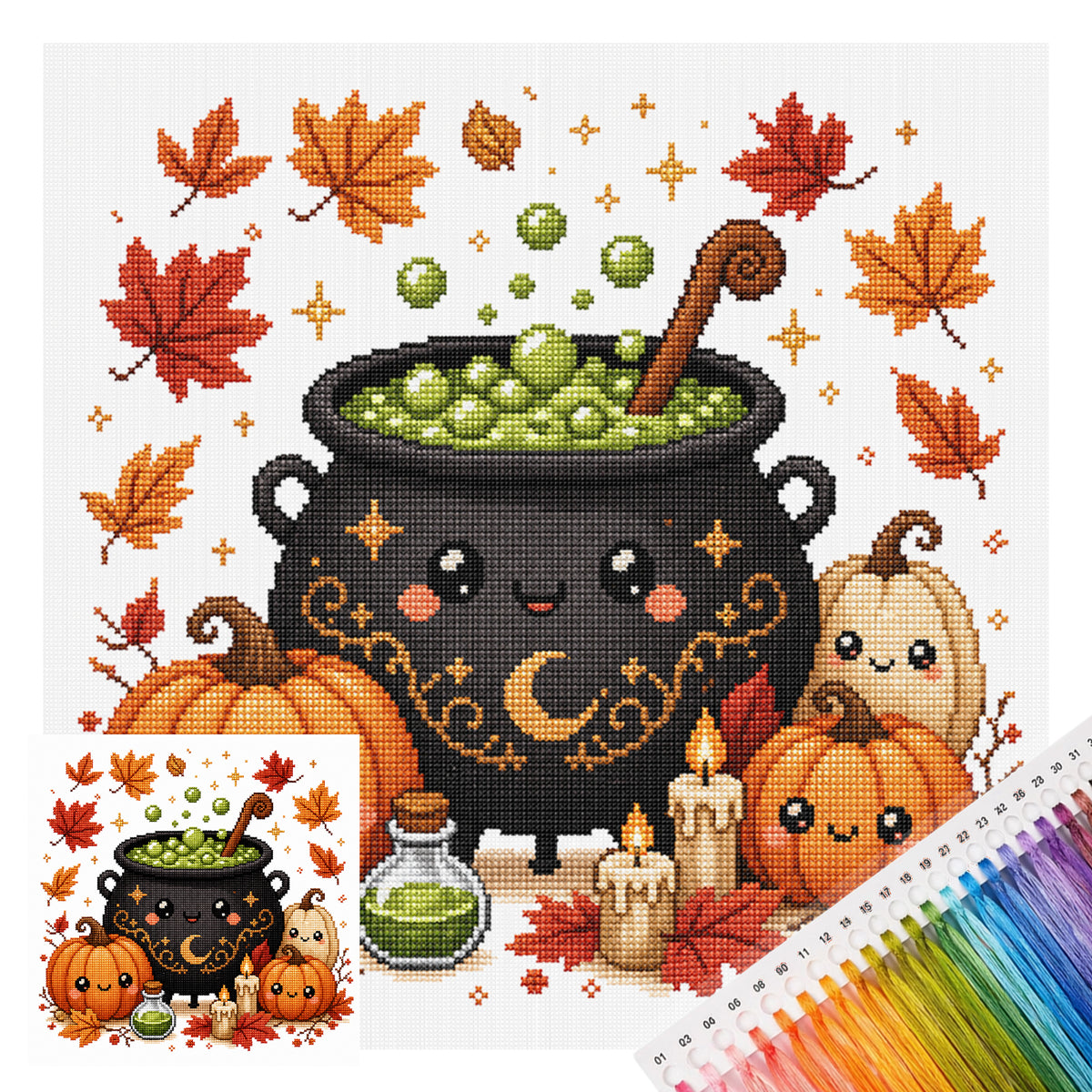 Magic Cauldron - Full 11CT Stamped Cross Stitch 26x26CM - Huacan